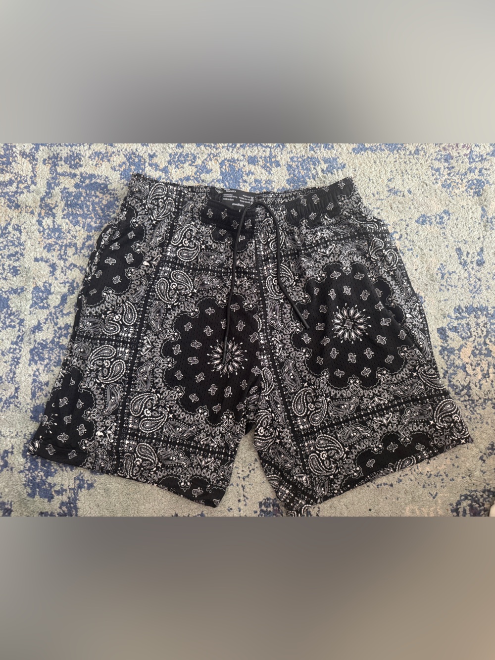 Men’s Black Paisley Bandana Print Shorts